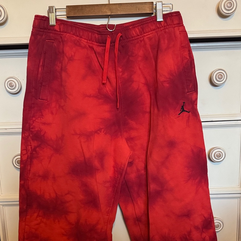 Red Tie-Dye Jordan Sweat Pants as with Logo